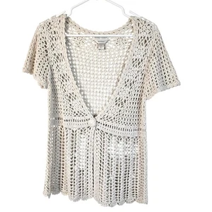 Christopher & Banks Sweater Women's S Cream Crochet Polished Boho Y2K Beachy - Picture 1 of 9