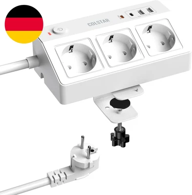 Steckdosenleiste Schreibtisch Mit USB C PD 20W, 3 Fach Mehrfachsteckdose Mit 2M  - Bild 1 von 4