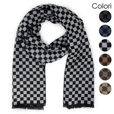 Sciarpa uomo invernale a scacchi quadri da ragazzo pashmina calda morbida moda - Immagine 1 di 3