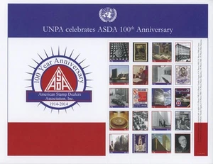 UN 2014 NY PERSONALIZED SHEET MNH ASDA 100TH ANNIVERSARY SCOTT 1101 (S-61) - Picture 1 of 1