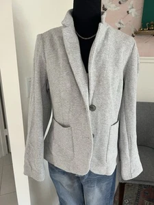 Women's Talbots Petite Gray White Cotton Blend 10P Blazer Jacket - Picture 1 of 9