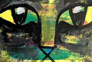 Pintura original de gato negro ACEO cara coleccionable arte moderno por Samantha McLean - Imagen 1 de 1