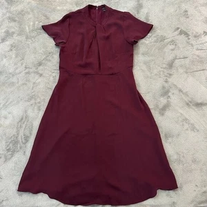 Ann Taylor Burgunderrot hochgeschlossen Kurzarm Fit and Flare Kleid 12 Damen - Bild 1 von 8