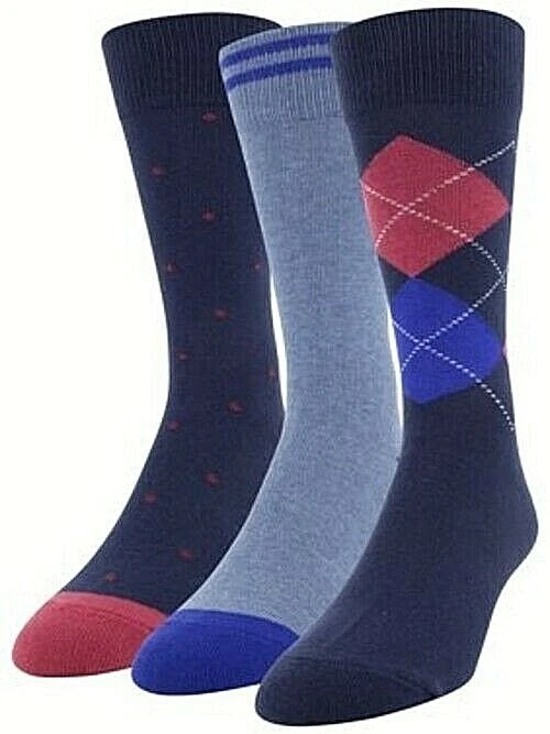 George Fashion Crew Comfort Durability Stay Up Socks 6-12 Argyle Blue Dk Gray