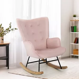 Oikiture Rocking Chair Nursing Armchair Velvet Accent Chairs Upholstered Pink - Picture 1 of 10
