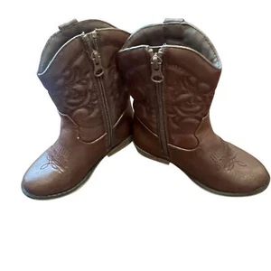 Cat & Jack sz 9 Kids Boots Dark Brown Western Cowboy Rodeo SEE FLAW - Picture 1 of 11