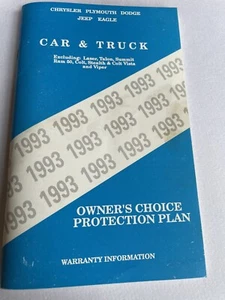 1993 Chrysler Plymouth Dodge Jeep Eagle Car Truck Owners Choice Protection Plan - Bild 1 von 2