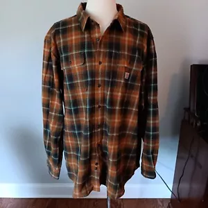 Carhartt 2XL Alto Naranja/Marrón Franela a Cuadros Manga Larga, Abotonable, Cuello Shir - Imagen 1 de 6