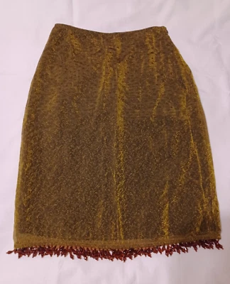 Falda vintage Betsey Johnson verde brillante floral con cuentas, S (26" cintura, 24" largo) Foto 1 de 4