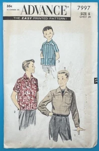 Boys Casual Sport Shirt Pullover Pattern Advance 7997 Size 6 1950's Vintage - Picture 1 of 2