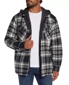 Eddie Bauer Men’s Hooded Shirt Jacket Gunmetal Soloman Plaid Size Medium - Picture 1 of 7