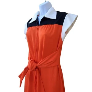 70s Orange Polyester Jumpsuit Volup Vintage XL Roller Skate Disco Jumper - Picture 1 of 11