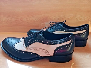 Scarpe eleganti vintage Brian Dales pelle uomo taglia 41 NERO/BIANCO vero cuoio ITALIA - Foto 1 di 16