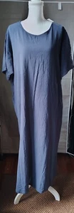 Audate Lagenlook Blue Short Sleeve Cotton Dress Size 3XL With Pockets Side Slits - Picture 1 of 14