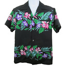 Vintage Kaikamahine Aloha Hawaiihemd Größe M schwarz Randdruck Blumenmuster Poly