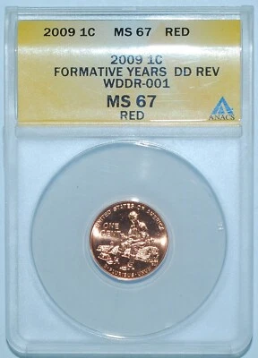 2009 ANACS MS67RD Red FS-803 DDR WDDR-001 Doubled Die Reverse Lincoln Cent - Image 1 of 3