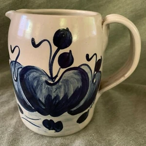 Brocca ceramica Casey gres decorato blu fatta a mano (Marshall, Texas) USA - Foto 1 di 2