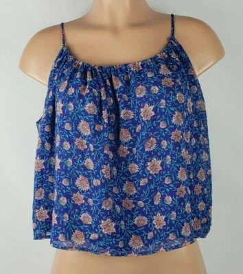 Blusa H&M Juniors Talla 4 Azul Rosa Recortada Floral Forrada con Correa de Espagueti  Foto 1 de 4