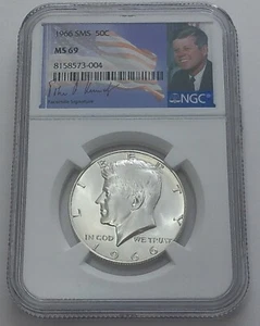 1966 SMS NGC MS69 KENNEDY MEZZO DOLLARO 50C SET SPECIALE IN PERFETTE CONDIZIONI POP 33 - Foto 1 di 3