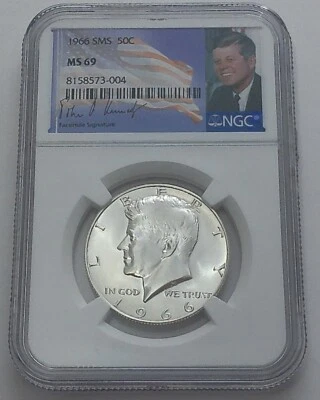 1966 SMS NGC MS69 Kennedy Half Dollar 50c Special Mint Set Uncirculated Pop 33 - Image 1 of 3