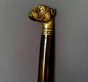 Bastone da passeggio vintage in ottone inciso manico di design legno vittoriano - Foto 1 di 3