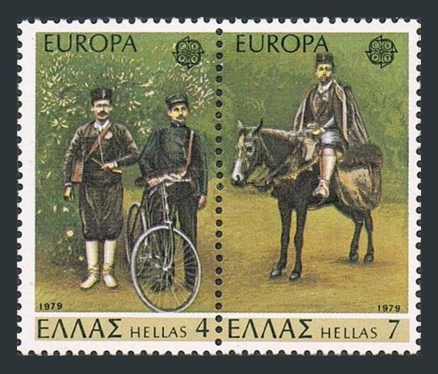 Grecia 1293-1294,MNH.Michel 1352-1353. EUROPA CEPT-1979.Carteros,Bicicleta,Caballo. Foto 1 de 1