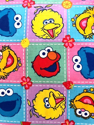 FABRIC Sesame Street Workshop 2006 Faces Squares Quilting Sew BTQY Cotton Rare - Image 1 of 2