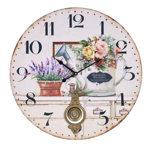 Orologio muro tondo pendolo legno parete cucina vintage giardino orologi nuovo - Picture 1 of 4