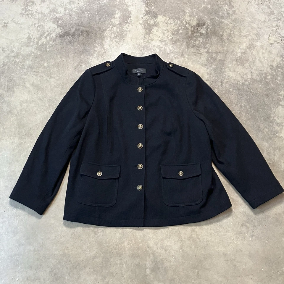 Chaqueta Talbots para mujer 18WP negra militar elegante dorada imitación caña botones Foto 1 de 4