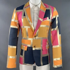 MR. TURK Size 40 Pink Orange Blue Color Block Polyester Blend Sport Coat - Picture 1 of 8