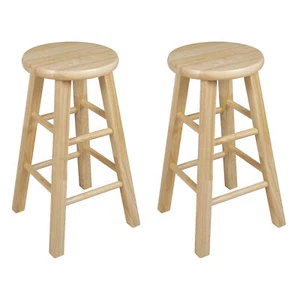 PJ Wood Classic Round-Seat 24" Tall Kitchen Counter Stools, Natural, Set of 2 - Picture 1 of 8