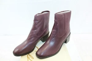 42 gold Booties Miley Burgundy Leather Slip On Block Heel Rounded Toe Size 9.5 - Picture 1 of 9