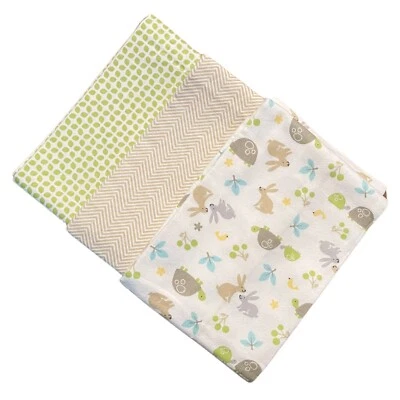 Set of 3 Carter's Cotton Baby Receiving Blankets Bunnies Turtles Green Beige - Image 1 of 4
