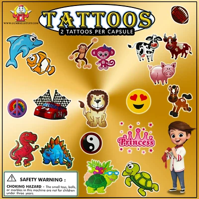 250 Tattoo Mix in 2 inch 2" Bulk Vending Machine Capsules Acorn FREE Shipping ! - Image 1 of 3