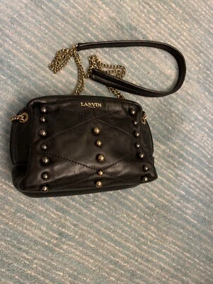 Auténtico Bolso de Hombro LANVIN Sugar Negro-Mediano Piel de Cordero Dorado Herrajes Foto 1 de 4