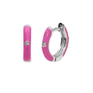 ZARD Small Huggie Hoop Earrings in Hot Pink Enamel and CZ Accent Stacking Hoops