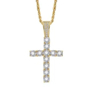 Men's Iced Flooded Cross Necklace Hip Hop Brass Jewelry A9265 - Picture 1 of 14