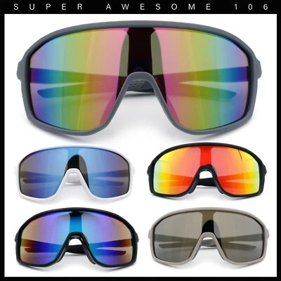 Мужские большие щит цвет зеркало Sport надежном пластиковый MTB прямоугольник солнцезащитные очки - Изображение 1 из 2