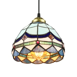 Tiffany Stained Glass Pendant Light Handcraft Dome Shape Hanging Ceiling Lamp  - Picture 1 of 9