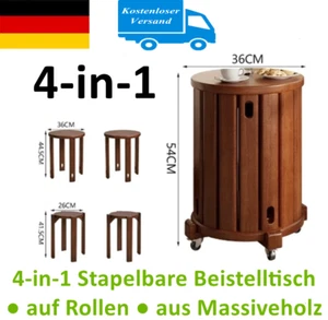 4er Hocker Stapelbare Massiveholz Beistelltisch Couchtisch Nachttisch auf Rollen - Bild 1 von 11