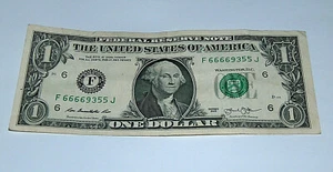 2013 $1 Dollar Bill US Bank Note 4 Of A Kind 6's Pair 5s 66669355 Fancy Serial # - Picture 1 of 2
