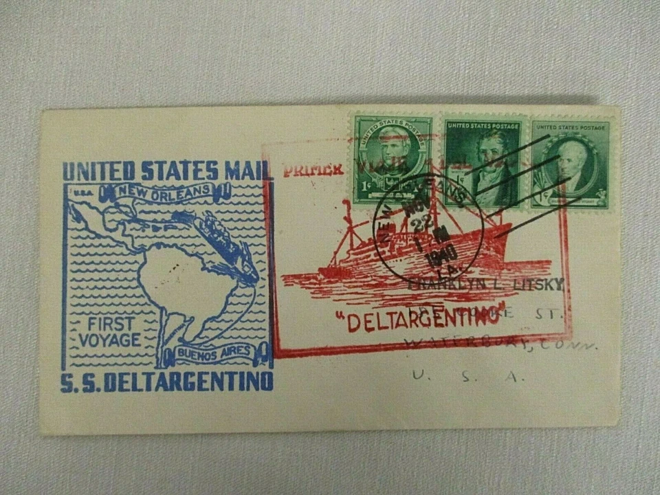 NOV 22 1940 FIRST VOYAGE BUENOS AIRES SS DELTARGENTINO UNITED STATES MAIL COVER - Image 1 of 2