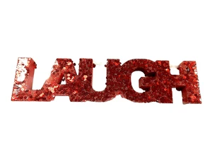 Wood LAUGH Decorative Sign Standing Cutout Word Home Decor Glitter Sequin HA HA - Picture 1 of 5