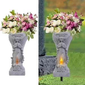 Cemetery Commemorative Gift - Garden Angel Statue with Solar Lights and Vases, P - Picture 1 of 12