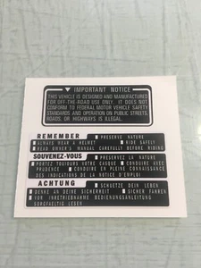 Honda 1985 250SX Tank Warning 85 ATC250SX Reproduction Decal H125 - Picture 1 of 2