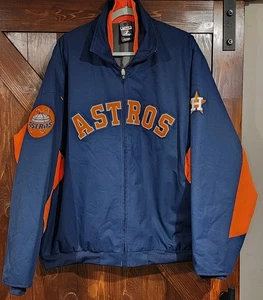 MAJESTIC MLB HOUSTON ASTROS MENS XL THERMA BASE FULLZIP NAVY BLUE ORANGE JACKET - Picture 1 of 13