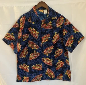 Hawaiian Tropic Men's Large All Over Logo Print Blue Aloha Hawaiian Shirt - Picture 1 of 3