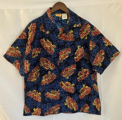 Hawaiian Tropic Men's Large All Over Logo Print Blue  Aloha Hawaiian Shirt - Image 1 of 3