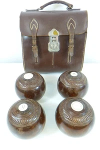1960s Taylor Rolf Penhurst Bowls Set of 4 Wood effect Bias 5 in leather case # - Picture 1 of 10