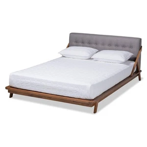 Beds (Platform), Double, Gray/Walnut - Picture 1 of 8